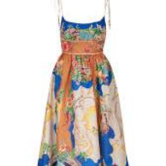 Christian Lacroix Alight Picnic nautical map blue linen blend midi dress size M - Picture 5 of 11